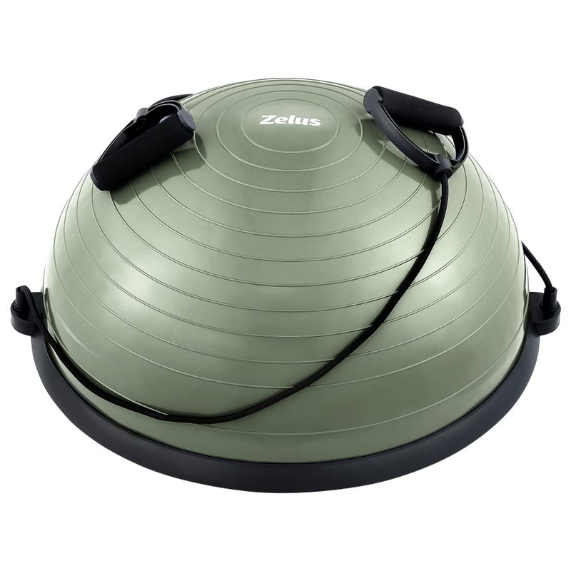 ZELUS Balance Ball Trainer with Resistance Bands and Foot Pump, Inflatable Yoga for Home Gym Workouts, 23 Inch Exercise Half Training Core Strength Fitness More, 330lb Cap, Matcha green - Image 1