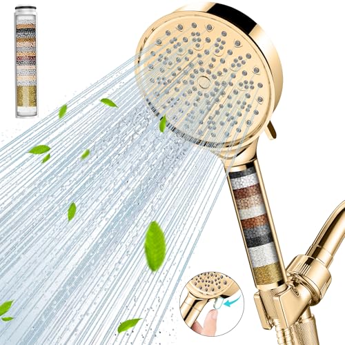 Cobbe Filtered Shower Head with Handheld, High Pressure 6 Spray Mode Showerhead with Filters, Water Softener Filters Beads for Hard Water - Remove Chlorine - Reduces Dry Itchy Skin, Egyptian Gold - Image 1