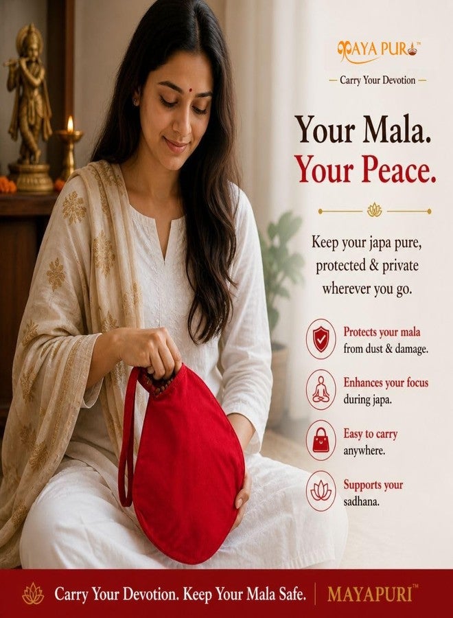 MAYAPURI حقيبة MAYAPURI الأصلية المصنوعة من القطن الخالص Gomukhi Japa Mala/حقيبة ترديد أو حقيبة خرز/Jholi/Thole مع جيب بسحاب وعداد Sakshi Mala (أحمر) - Image 3