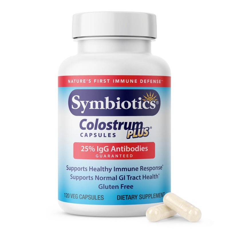 Symbiotics Colostrum 120ct Vegetable Capsules Immunity Support Lactoferrin Supplement Colostrum Protein with Immunoglobulin 25 lgG Antibodies Gluten Free