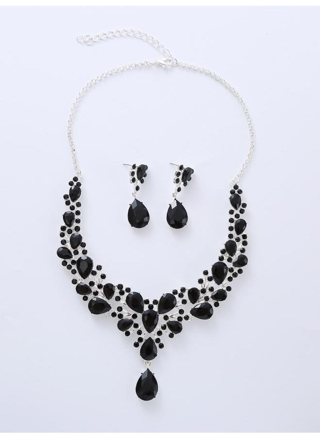 NIBEMINENT Water Drops Super Flash Rich Bride Necklace Three-piece Set Zircon New Gem Short Crystal 