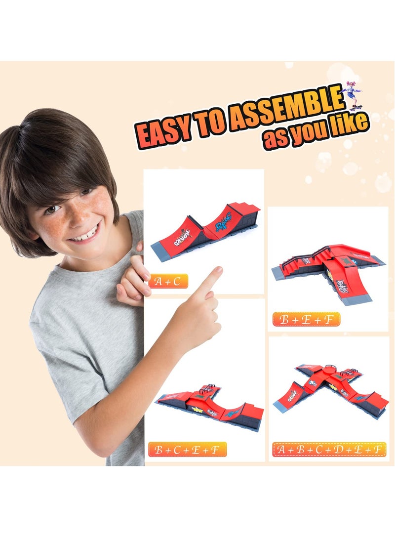 Excefore Finger Skateboard Ramp Set, Mini Finger Skateboard and Ramp Accessories Set, Props Deck Track Ultimate Park Set, Ramps Fingerskate Toy Set for Kids Birthday Gift (A) - Image 4