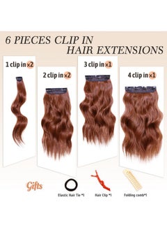 NAYOO Clip In Hair Extensions For Women 14 Inch Short Wavy Curly Auburn Hair Extension Full Head Synthetic Hair Extension Hairpieces(6Pcs,Auburn)  - Image 2