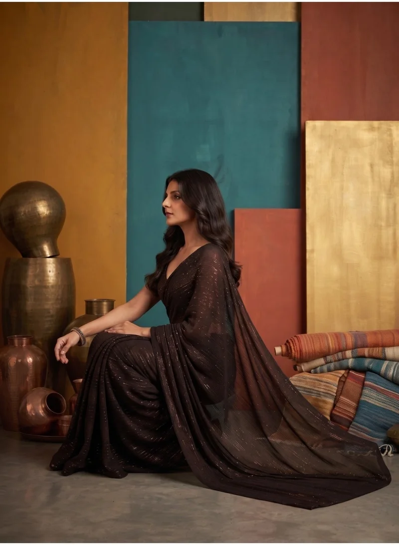 Nool  Ember Chiffon Saree with Complimentary Handpicked Blouse Material for Women | Best Price UAE