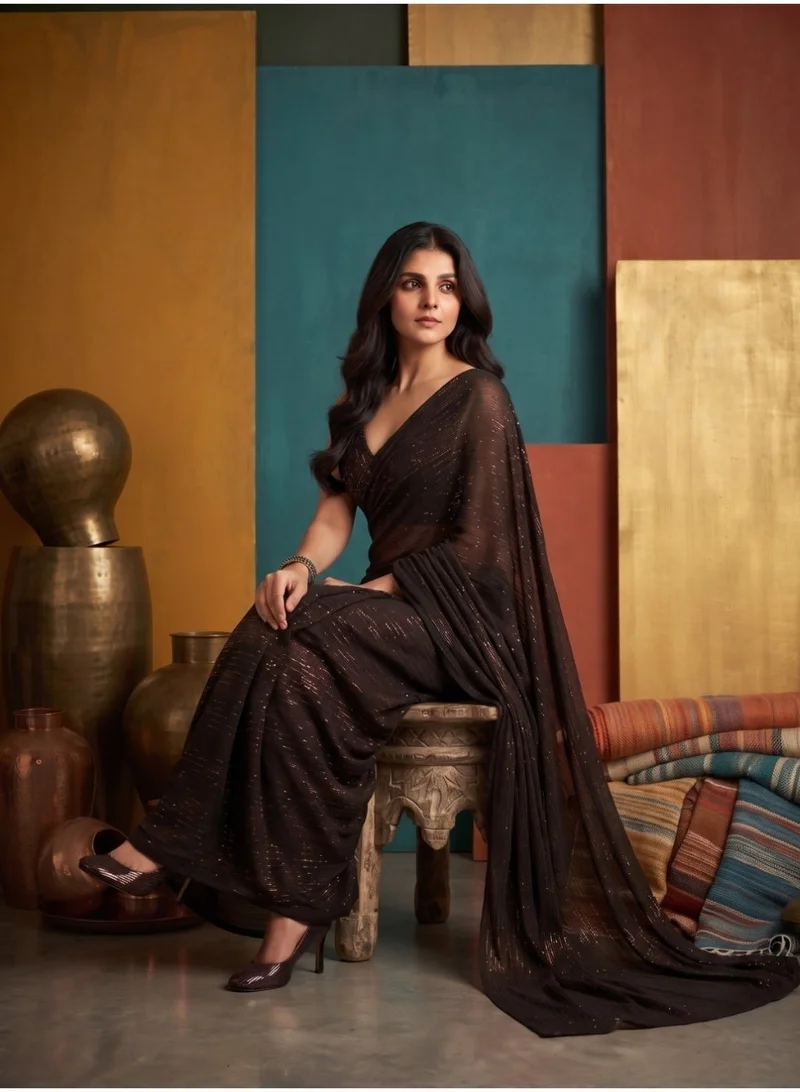 Nool  Ember Chiffon Saree with Complimentary Handpicked Blouse Material for Women | Best Price UAE