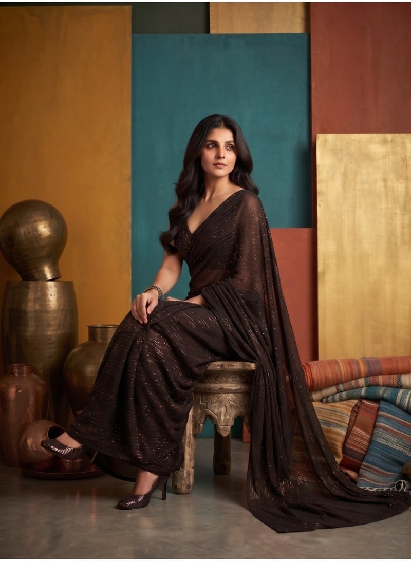 Nool Ember Chiffon Saree with Complimentary Handpicked Blouse Material - Image 3