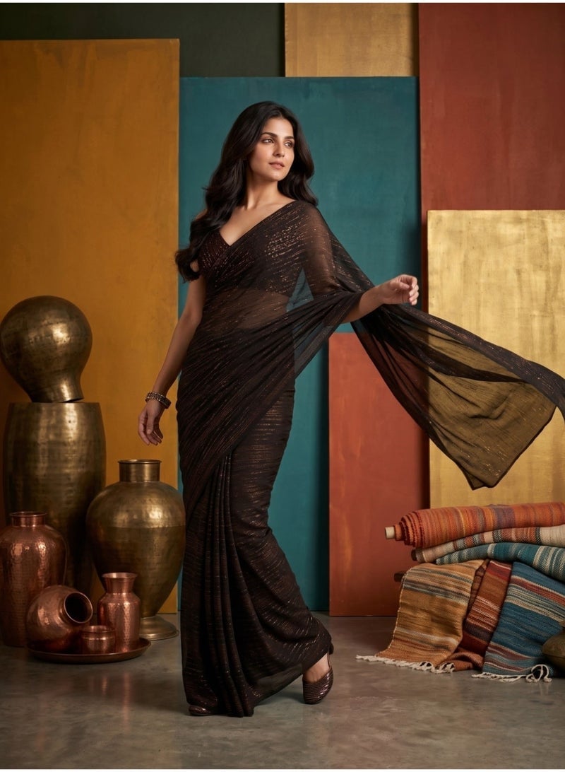 Nool Ember Chiffon Saree with Complimentary Handpicked Blouse Material - Image 1