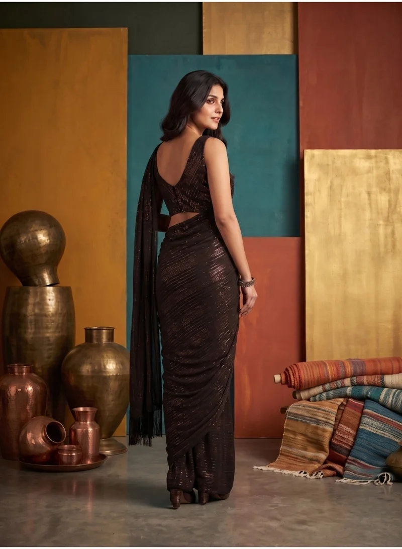 Nool  Ember Chiffon Saree with Complimentary Handpicked Blouse Material for Women | Best Price UAE