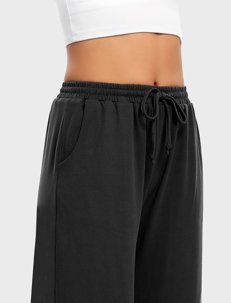 Annenmy Workout Shorts Wide Leg Capris with Pocket for Women,High Waisted Outdoor Pants Quick Dry Lightweight Pants Drawstring for Women Gym Shorts Black M - Image 2