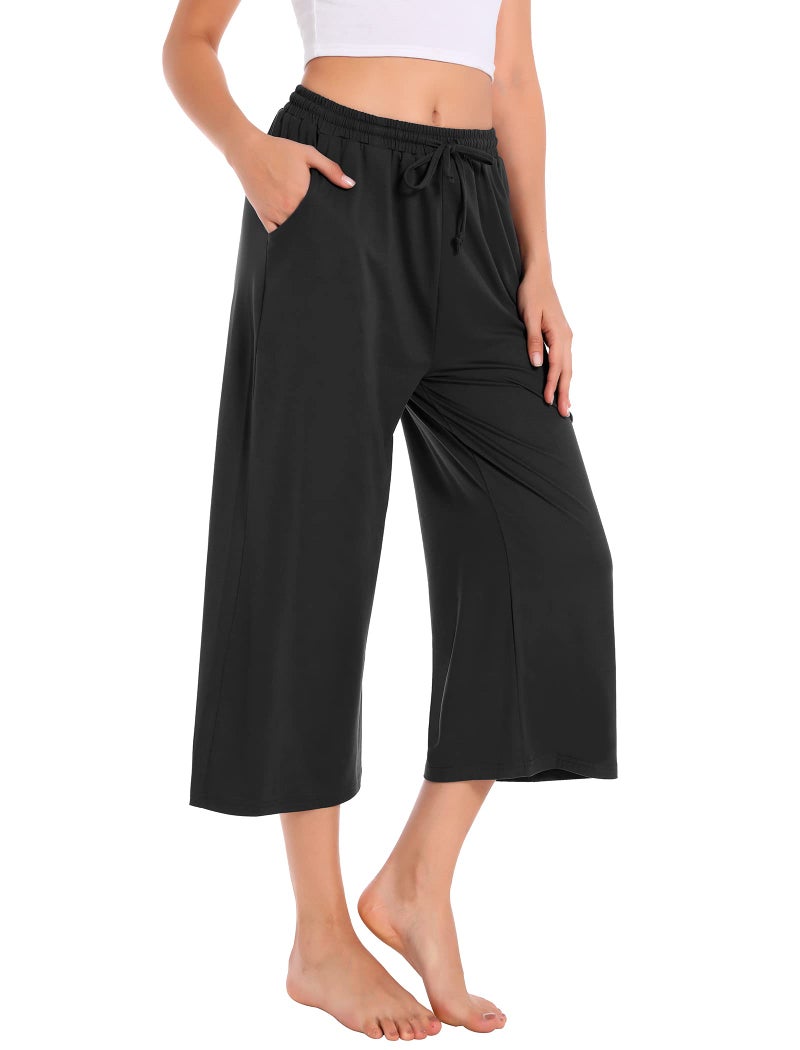 Annenmy Workout Shorts Wide Leg Capris with Pocket for Women,High Waisted Outdoor Pants Quick Dry Lightweight Pants Drawstring for Women Gym Shorts Black M - Image 1