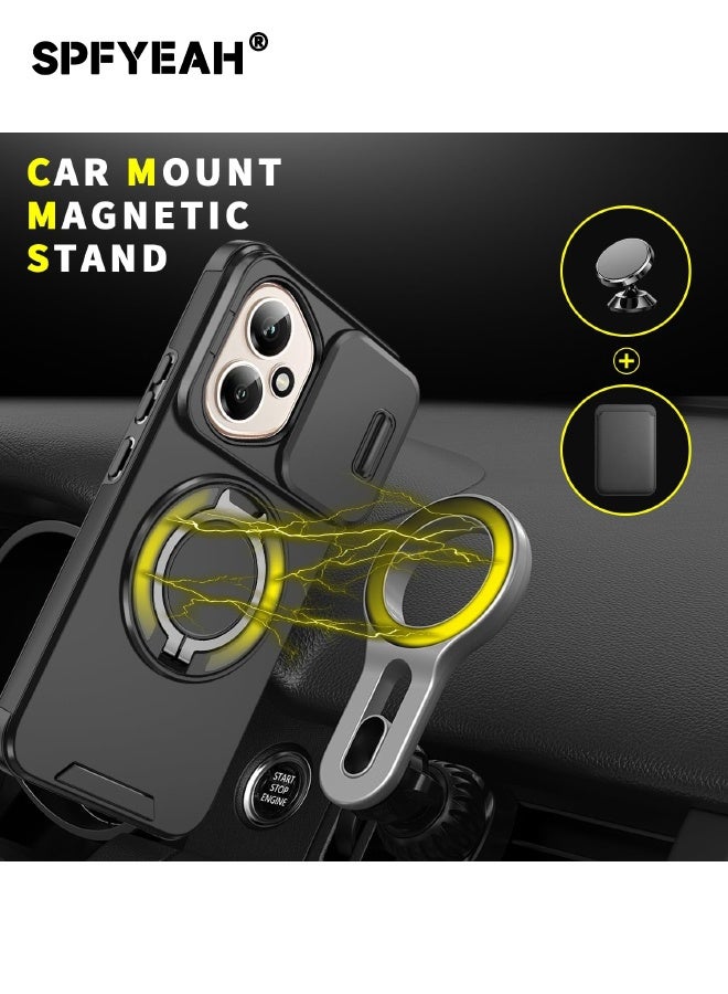 SPFYEAH [2-in-1] Honor 400 Case with Privacy Screen Protector, Slide Camera Cover, Built-in 360° Rotate Round Ring Kickstand, Heavy Duty Shockproof Back Cover for Honor 400 5G 6.55 inch (Black, 1+1 Pack) - Image 4