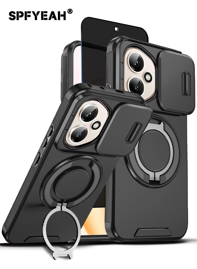 SPFYEAH [2-in-1] Honor 400 Case with Privacy Screen Protector, Slide Camera Cover, Built-in 360° Rotate Round Ring Kickstand, Heavy Duty Shockproof Back Cover for Honor 400 5G 6.55 inch (Black, 1+1 Pack) - Image 1