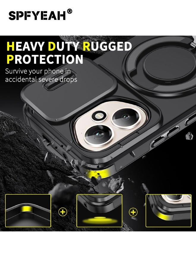 SPFYEAH [2-in-1] Honor 400 Case with Privacy Screen Protector, Slide Camera Cover, Built-in 360° Rotate Round Ring Kickstand, Heavy Duty Shockproof Back Cover for Honor 400 5G 6.55 inch (Black, 1+1 Pack) - Image 2