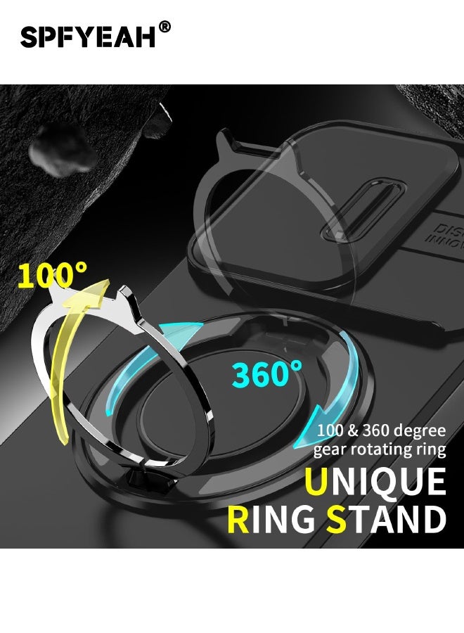 SPFYEAH [2-in-1] Honor 400 Case with Privacy Screen Protector, Slide Camera Cover, Built-in 360° Rotate Round Ring Kickstand, Heavy Duty Shockproof Back Cover for Honor 400 5G 6.55 inch (Black, 1+1 Pack) - Image 3