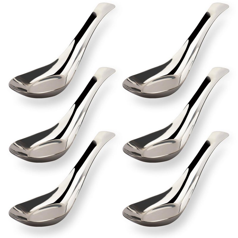 Asian Soup Spoons Stainless Steel Chinese Soup Spoons Set of 6 Soup Spoons Silverware Cucharas Para Comer for Ramen Pho Wonton Dumpling Noodles sliver