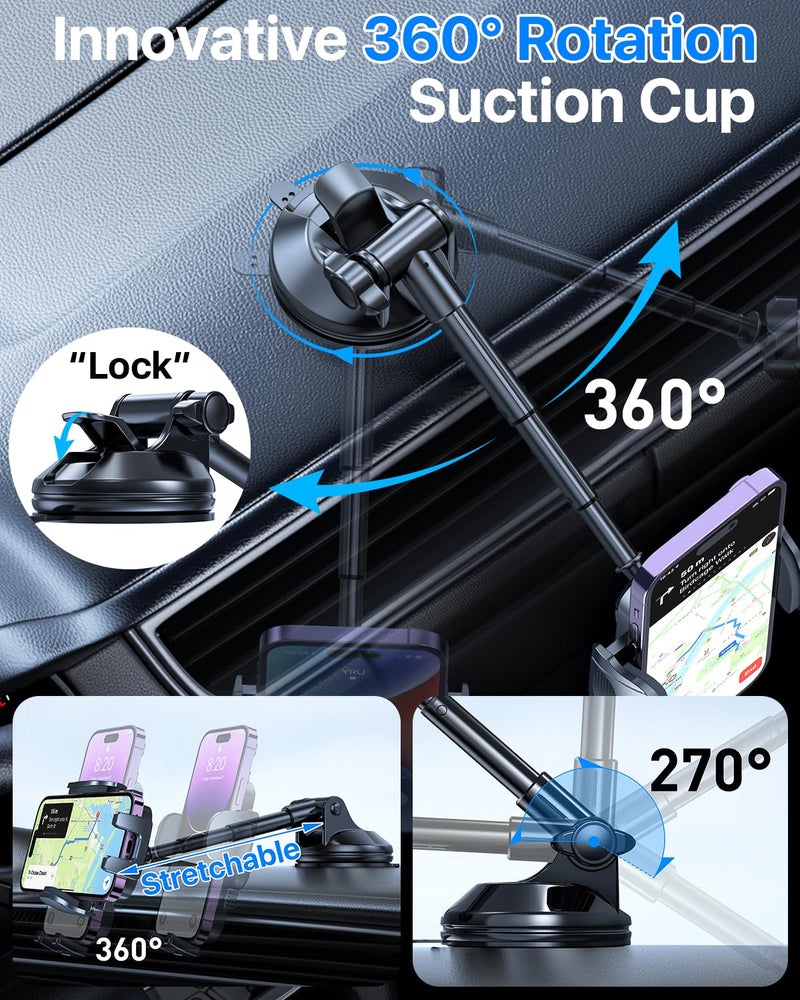 HTU [2026 True Military-Grade] Car Phone Holder [Upgraded Strongest Suction & Clip] Cell Phone Mount for Dashboard Windshield Vent,Truck Cradle Stand for iPhone 16 Pro Max Samsung Android (Black) - Image 5