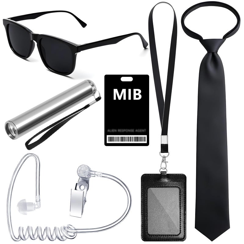 Asekonc 6 Pcs Agent Costume Secret Service Costume Set Spy Costume Accessories For Halloween Men Women Black Outfit - Image 1