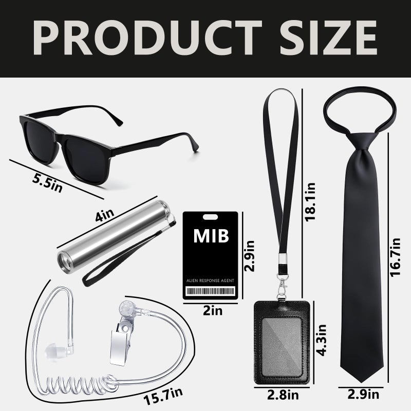 Asekonc 6 Pcs Agent Costume Secret Service Costume Set Spy Costume Accessories For Halloween Men Women Black Outfit - Image 2