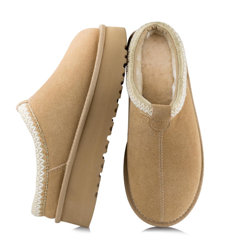 XIXITIAO Slippers for Women Suede Leather Platform Slippers Slip on Cozy Winter Womens House Slippers for Indoor Outdoor, pantuflas para mujer, Size 9(Light Brown) - Image 1