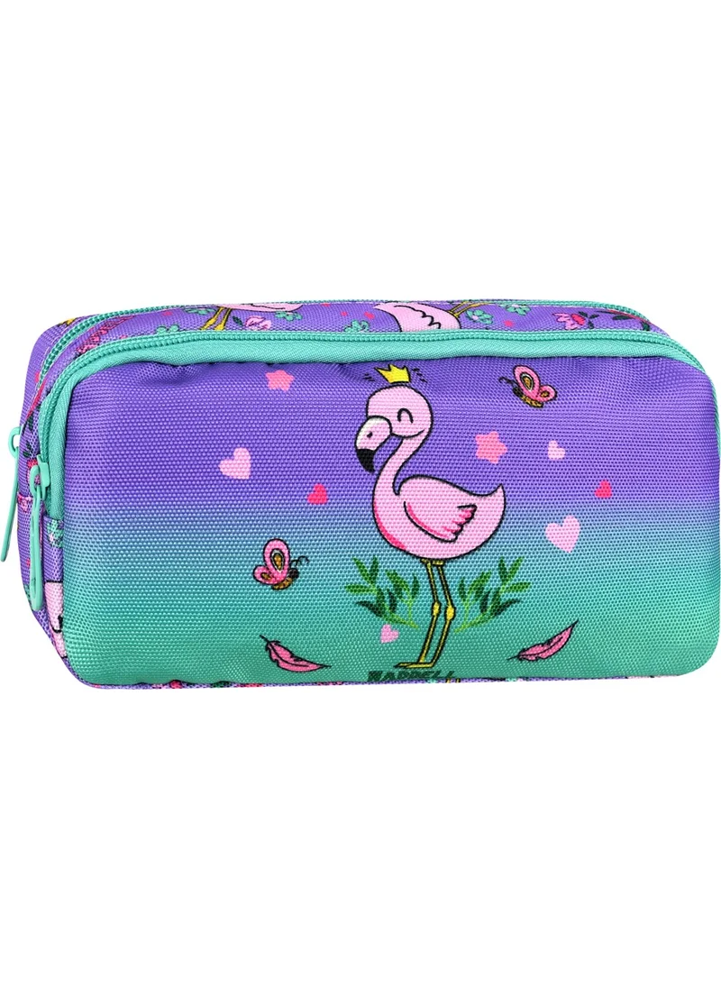 واديل Licensed Lilac-Water Green Flamingo Patterned Girls Primary School Backpack, Lunch Bag and Pencil Case
