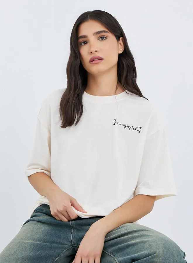 تايك تو Take Two Slogan Print Oversized T-Shirt