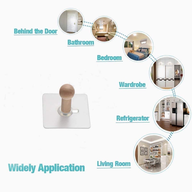 GREEYA Greeya Adhesive Wooden Wall Hook Hanger Hanging for Hats Caps Jackets Coat Bathrobe Bath Towel Keys and Kitchen Utensils Pack of 2  - Image 3