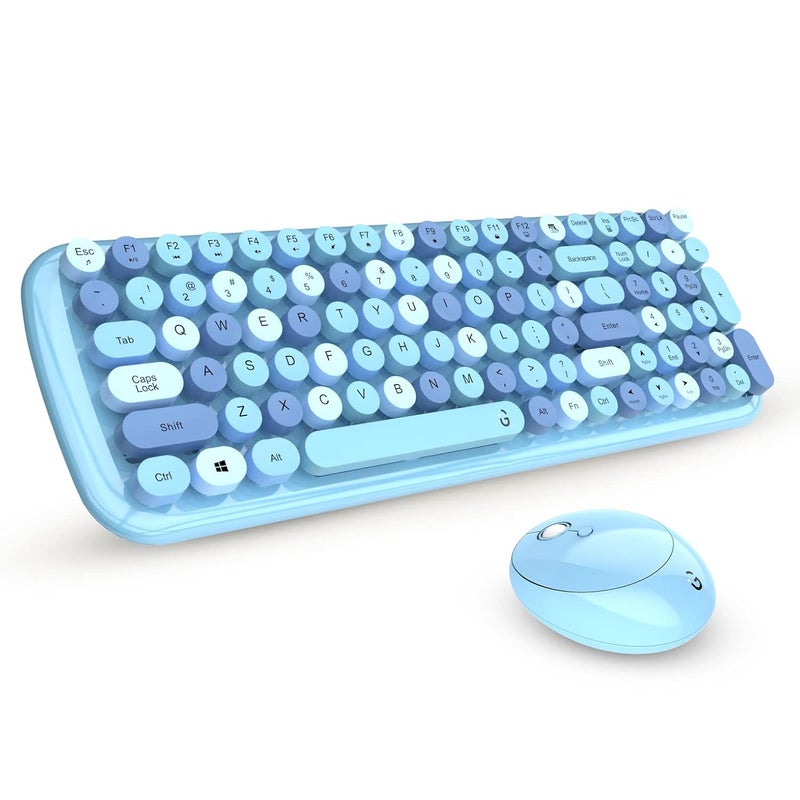 iGear KeyBee Retro Typewriter Inspired 2.4GHz Wireless Keyboard with Mouse Combo for Desktop/Laptop and Devices with USB Support, Single Nano Receiver, Round Keycaps, Cleaning Brush (White) (Blue) - Image 1