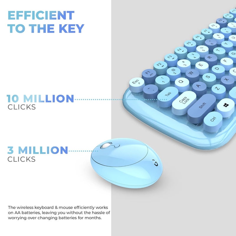 iGear KeyBee Retro Typewriter Inspired 2.4GHz Wireless Keyboard with Mouse Combo for Desktop/Laptop and Devices with USB Support, Single Nano Receiver, Round Keycaps, Cleaning Brush (White) (Blue) - Image 3