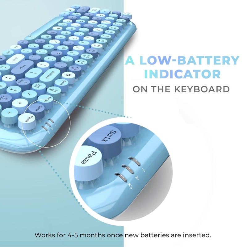 iGear KeyBee Retro Typewriter Inspired 2.4GHz Wireless Keyboard with Mouse Combo for Desktop/Laptop and Devices with USB Support, Single Nano Receiver, Round Keycaps, Cleaning Brush (White) (Blue) - Image 5