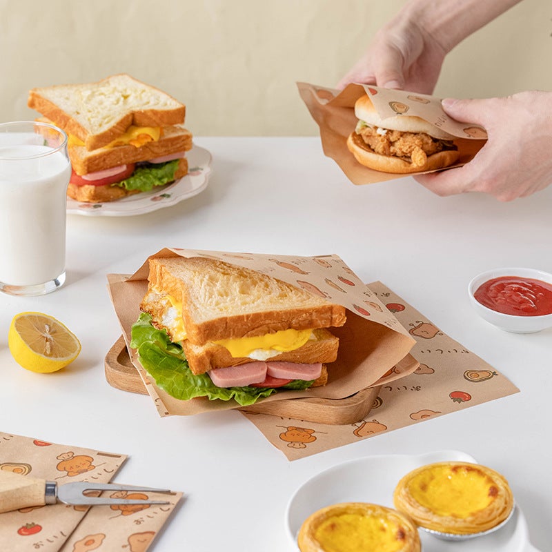 Food-Grade Rice Ball Hamburger Hand-Held Cake Oil-Proof Paper Bag With Box For Sandwich Wrapping Paper - Image 4