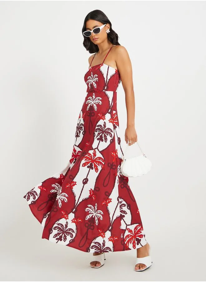 تايك تو Take Two Coconut Tree Print Strappy A-Line Maxi Dress