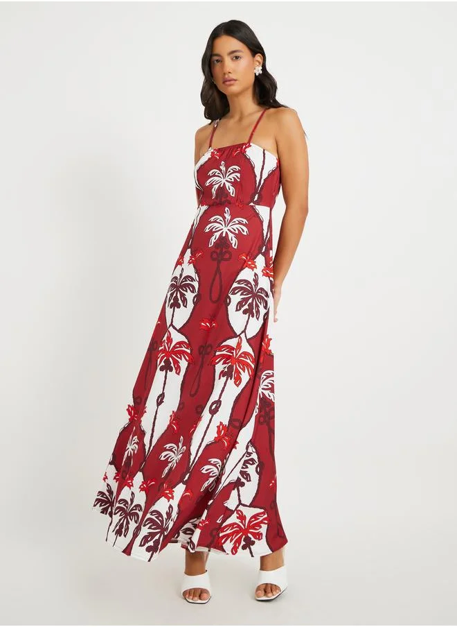 تايك تو Take Two Coconut Tree Print Strappy A-Line Maxi Dress