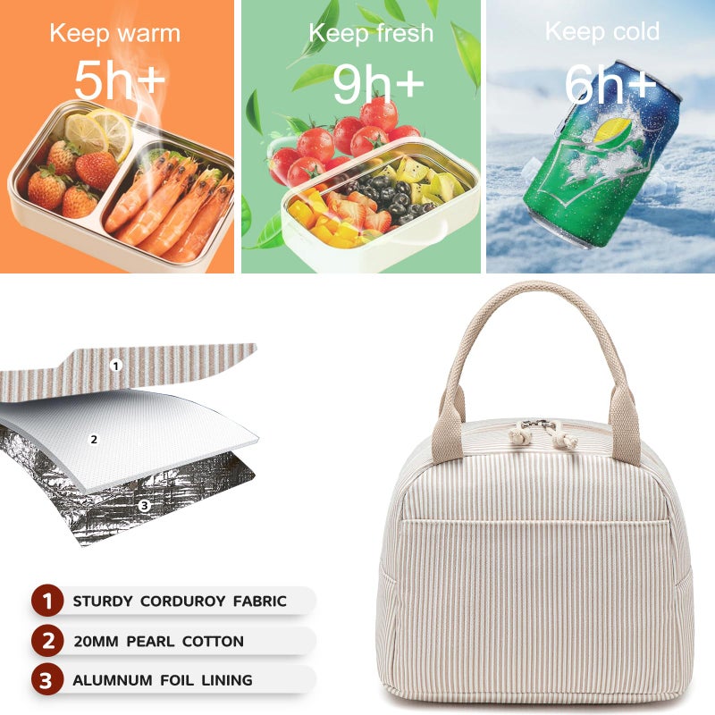 Bluboon Lunch Bag for Women Men Cute Corduroy Lunch Tote Bags Reusable Insulated Lunch Box Large Capacity Reusable Insulated Cooler for Work Picnic or Travel - Image 4