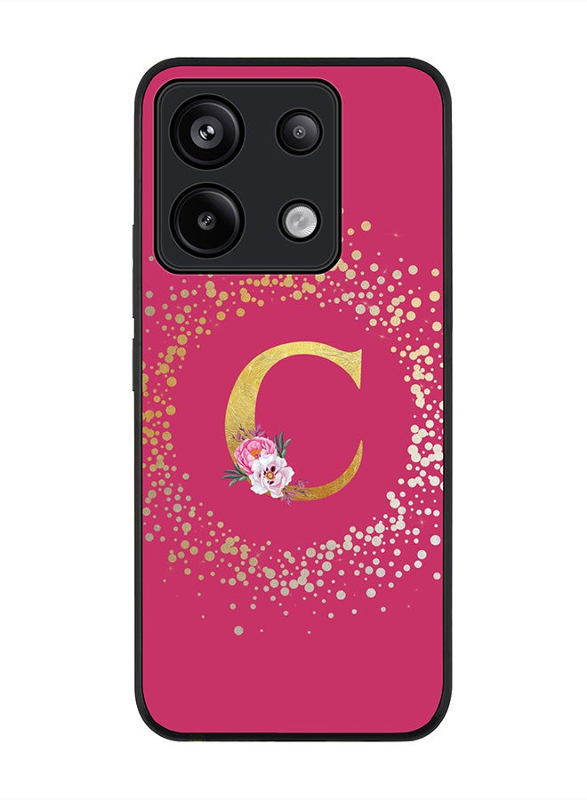 Stylizedd حافظة حواف سوداء متينة لهاتف Xiaomi Redmi Note 13 Pro 5G - حرف مونوغرام مخصص بنمط زهور - C (وردي غامق)  - Image 1