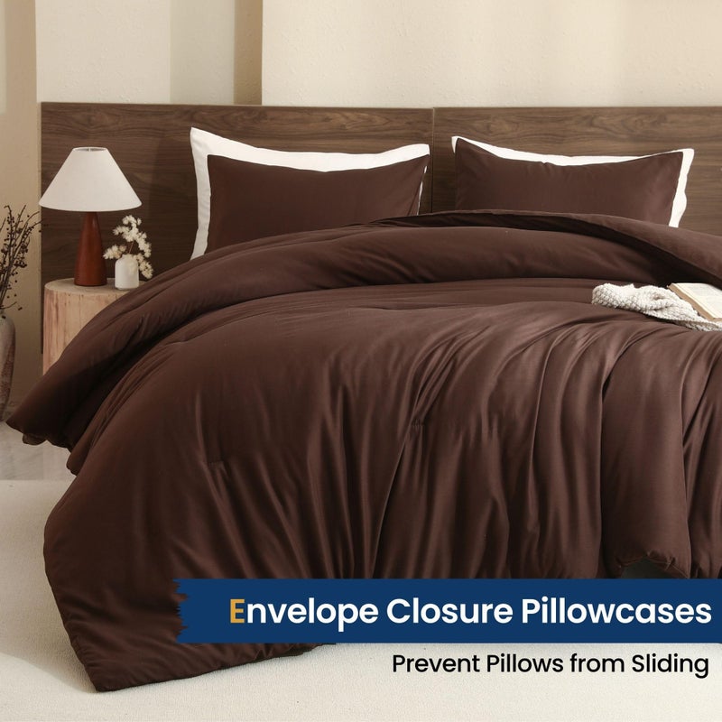 Paxrac Earthy Brown Comforter Full Size, Neutral 3 Pieces Comforter Set, Lightweight Solid Bedding Set, All Seasons Soft Fluffy Full Comforter Set (80x90In Comforter & 2 Pillowcases) - Image 5