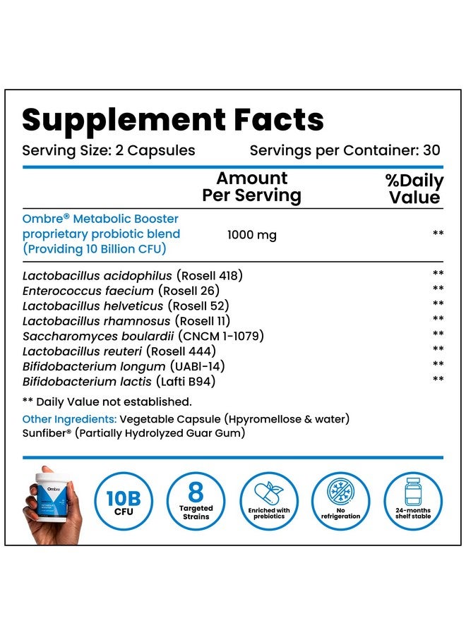 ombre Metabolic Booster Probiotic Daily Energy  Gut Health Supplement For Men And Women Supports Metabolism Digestion  Healthy Weight Management 10 Billion Cfu Shelfstable 30 Servings - Image 4