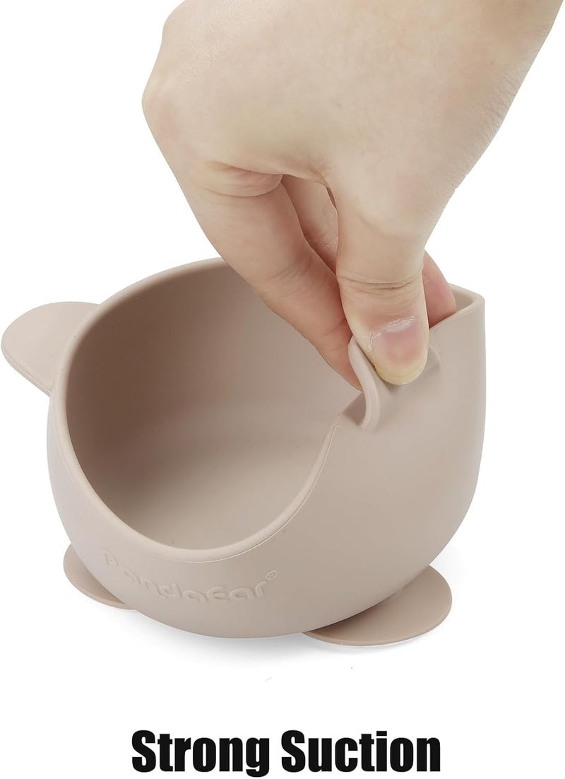 PandaEar 3 Pack Silicone Suction Baby Bowls  3 Baby Feeding Spoons  NonSlip Stay Put Bowls  Soft Silicone First Stage Spoons for Toddlers BPAFree Baby Led Weaning Set Linen Brown Tan - Image 4
