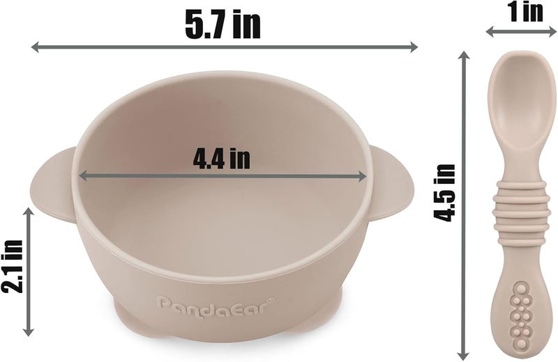 PandaEar 3 Pack Silicone Suction Baby Bowls  3 Baby Feeding Spoons  NonSlip Stay Put Bowls  Soft Silicone First Stage Spoons for Toddlers BPAFree Baby Led Weaning Set Linen Brown Tan - Image 2