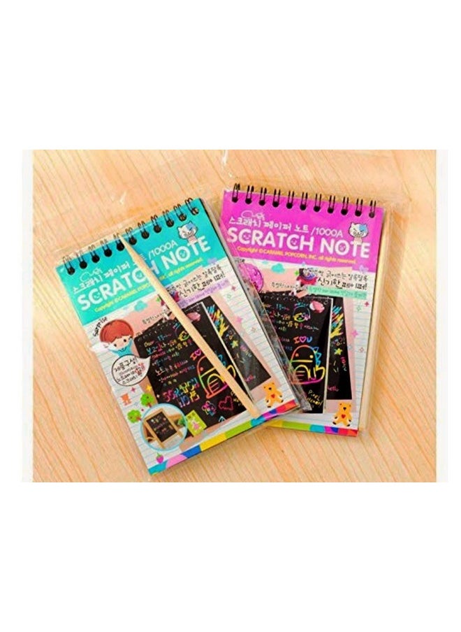 deziine deziine�Kid's Rainbow Scratch Book Magic Doodle Art Activity 2 Notebooks Or Note Pad of 8 Pages with One Stick for Arts and Crafts Kids Return Gift (Multicolor, Small Size, Pack of 2)  - Image 1