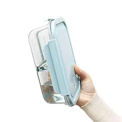RIGJAK 2 Compartment Rectangular Glass Square Glass Tiffin Box with Clamp Plastic Multi Color Lid 1000ML - Image 5
