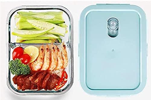RIGJAK 2 Compartment Rectangular Glass Square Glass Tiffin Box with Clamp Plastic Multi Color Lid 1000ML - Image 1