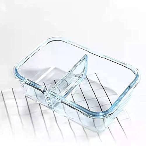 RIGJAK 2 Compartment Rectangular Glass Square Glass Tiffin Box with Clamp Plastic Multi Color Lid 1000ML - Image 3