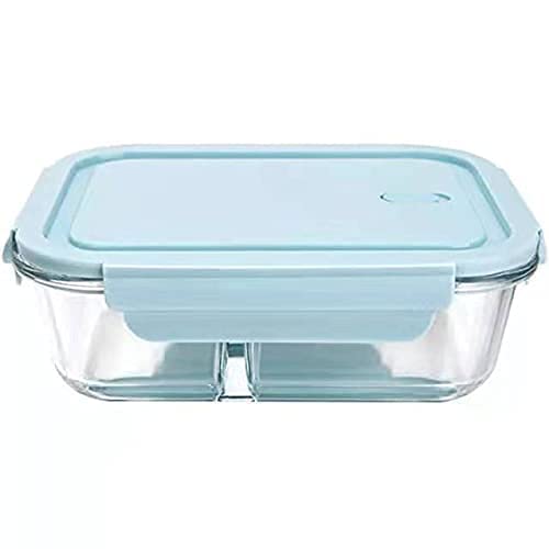 RIGJAK 2 Compartment Rectangular Glass Square Glass Tiffin Box with Clamp Plastic Multi Color Lid 1000ML - Image 4