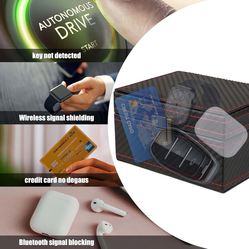 RFID Blocking Faraday Box Car Key Fob Signal Blocker With Locking Mechanism Carbon Fiber Case Anti Theft Security Box For Smart Keys Garage Parking Storage S - Image 2