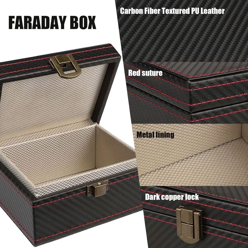 RFID Blocking Faraday Box Car Key Fob Signal Blocker With Locking Mechanism Carbon Fiber Case Anti Theft Security Box For Smart Keys Garage Parking Storage S - Image 5