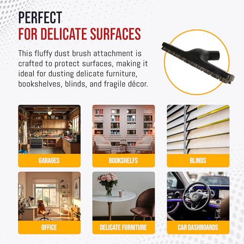 MP Maresh Products Vacuum Brush Attachment Compatible with Central Vac - Horse Hair Bristles for Thorough Cleaning, Bare Floor or Wall Brush, Replacement Part for Central Vac - 12" with Wheels (Black) - Image 4