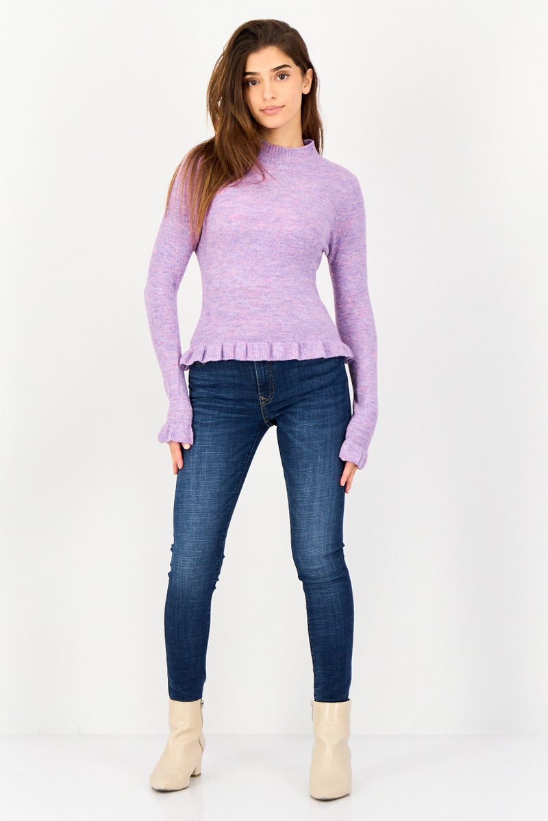 BCBG Paris Women High Neck Knitted Sweater, Lavender - Image 2