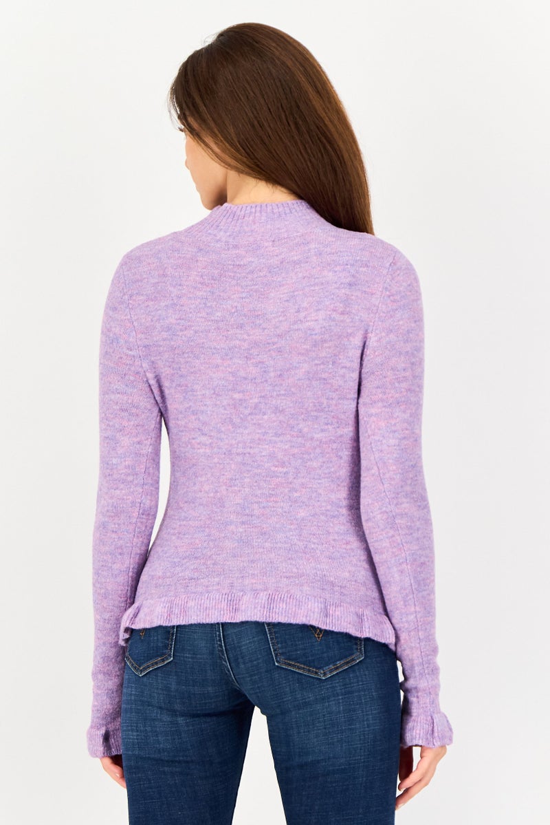 BCBG Paris Women High Neck Knitted Sweater, Lavender - Image 3