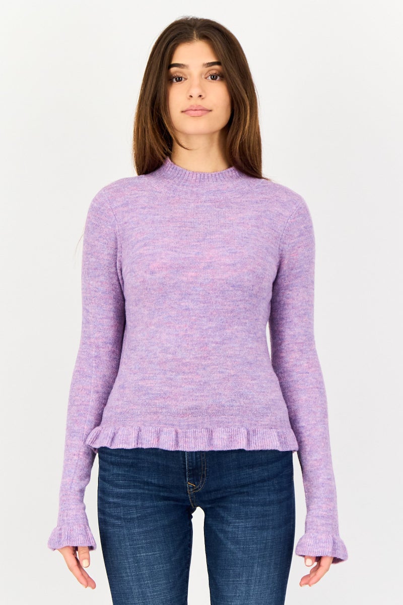 BCBG Paris Women High Neck Knitted Sweater, Lavender - Image 1