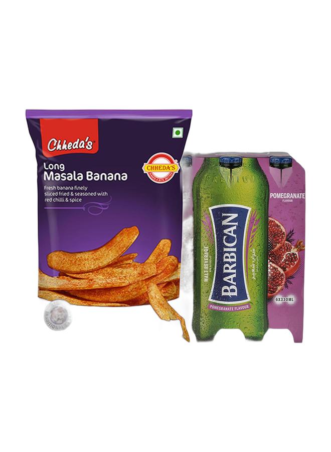 noon Chheda's Long Masala Banana Chips 170grams + Barbican Pomegranate Flavoured Non-Alcoholic Malt Beverage NRB Pomegranate 330ml Pack of 6 - Image 1